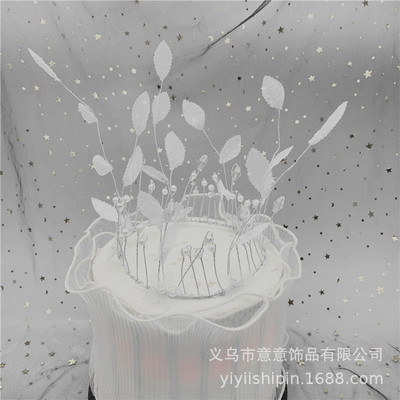 蛋糕烘焙裝飾皇冠擺件 珍珠水晶楓葉皇冠 新娘發飾廠家批發新款