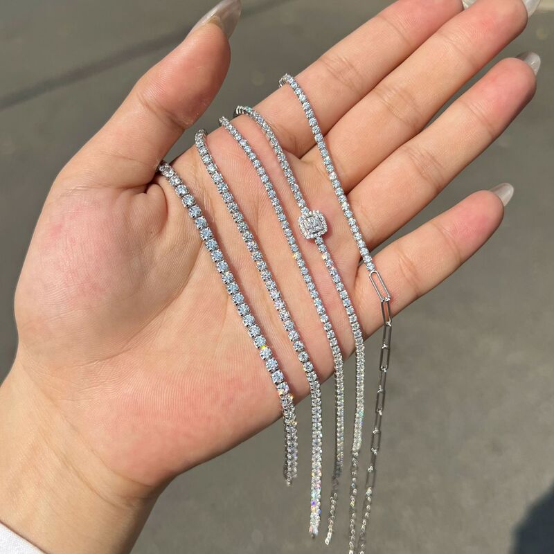 New S925 Sterling Silver Tennis Bracelet Women's Handmade Inlaid Zircon Niche Design Luxury Square Diamond Chain Bracelet New S925 Sterling Silver Tennis Bracelet Women's Handmade Inlaid Zircon Niche Design Luxury Square Diamond Chain Bracelet