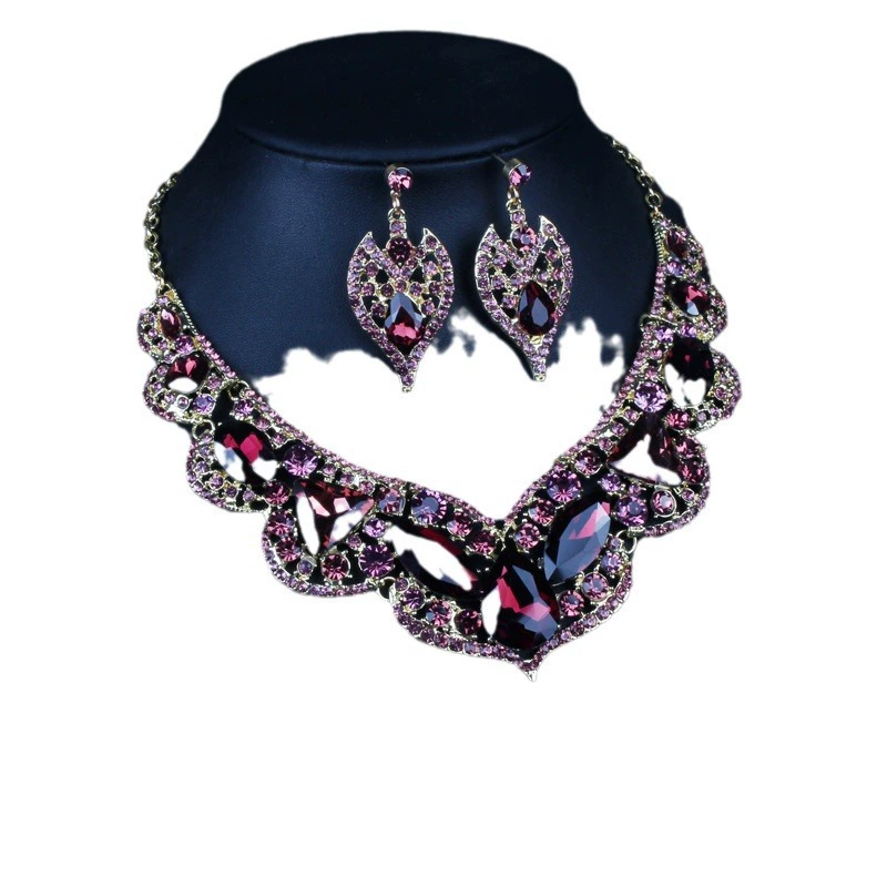 Short purple necklace, chain for key bag , pendant, evening dress for bride, accessory, European style
