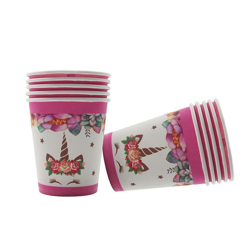 Flor unicornio Rosa plato de papel cuchillo tenedor cuchara cumpleaños mantel los niños decoración del partido suministros