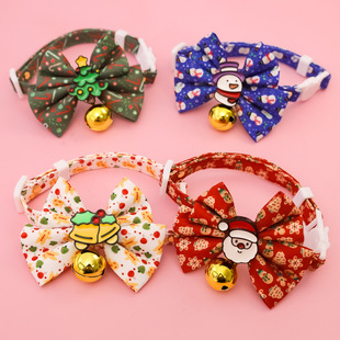 Christmas Holiday Bow Tie Pet Collar Cat Dog Bell Safety Buckle Adjustable Jewelry Cartoon Snowman Bow