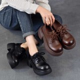 以一 Весной и осенью новые стильные однослойные туфли из воловьей кожи на шнуровке в стиле ретро, ​​легкие британские универсальные большие кожаные туфли на мягкой подошве с толстой подошвой