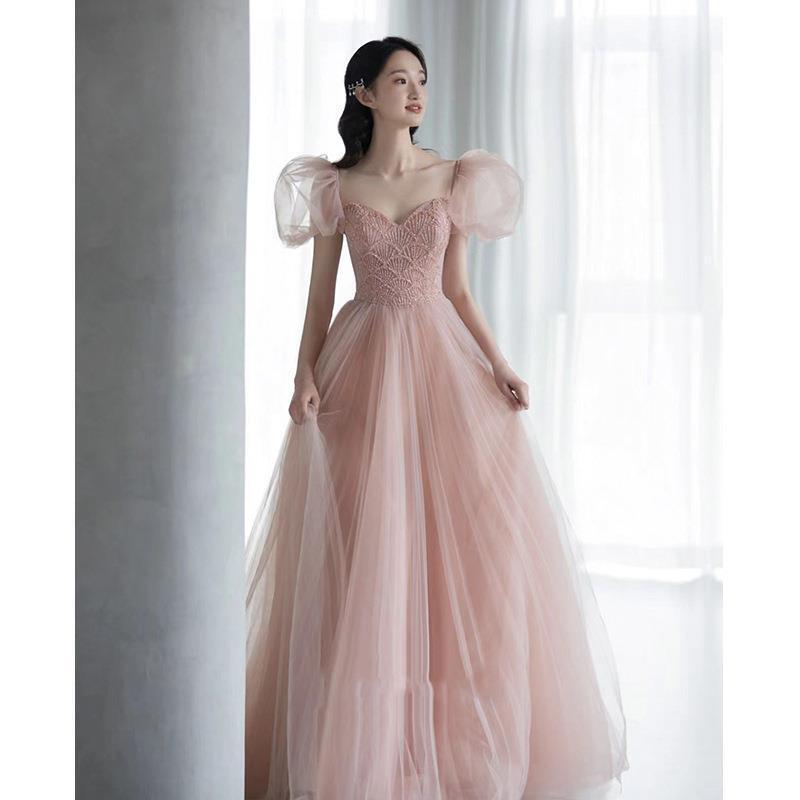 Pink Evening Dress Art Test 2025 Spring New Banquet Toast Dress Engagement Dress Host Annual Meeting Dress