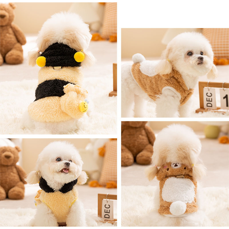 Amarillo y negro contraste lindo viento abeja pequeña disfraz de dos patas grueso chaqueta de peluche con capuzas perros pequeños mascotas ropa de perro