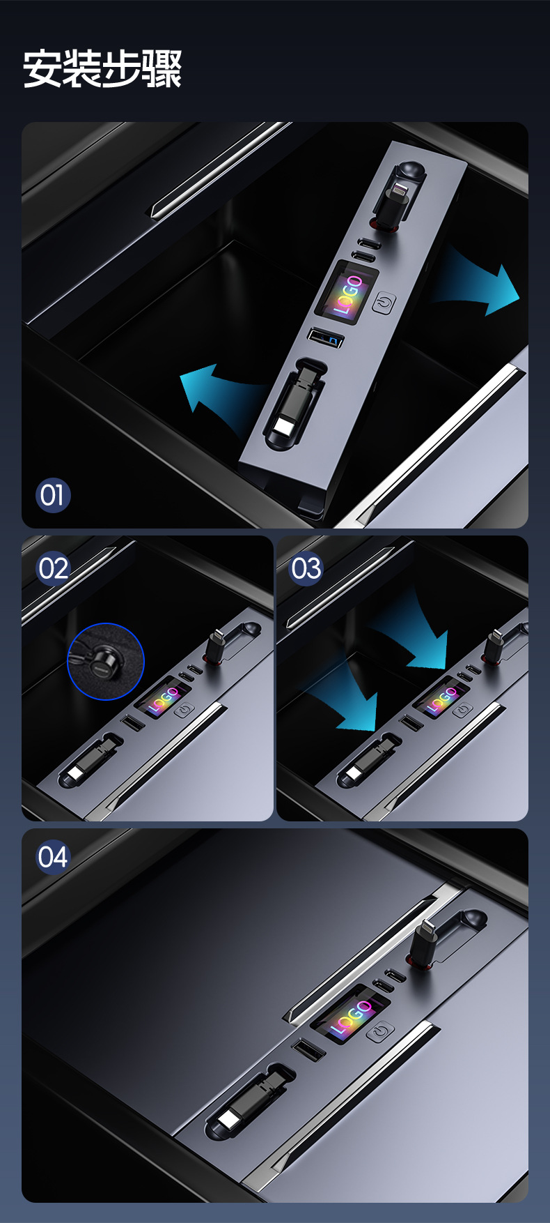 Suitable for the New Model Y/3 Tesla Central Control Expansion Dock Retractable Fast Charging Car Charger