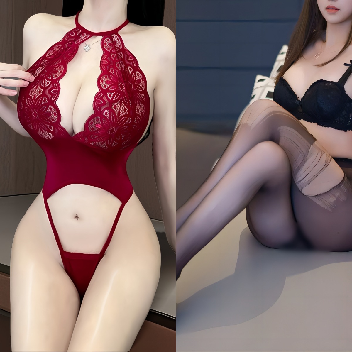 레드 + 블랙 손으로 찢은 양말