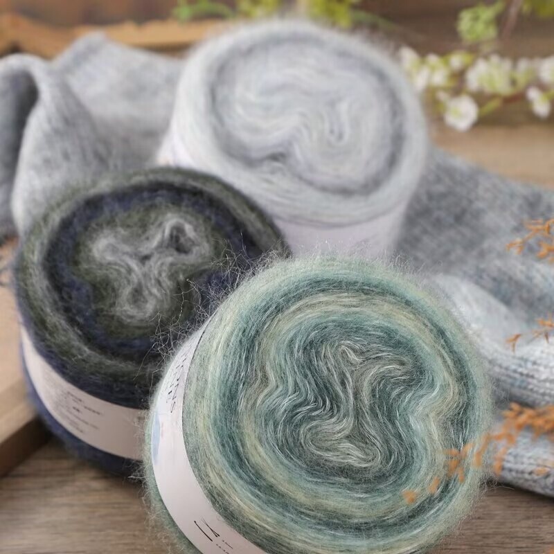 Impression Gradient Cake Yarn Silk Wool Long Section Dyed Mohair Yarn Ball Handmade Knitting DIY Crochet Material Kit Impression Gradient Cake Yarn Silk Wool Long Section Dyed Mohair Yarn Ball Handmade Knitting DIY Crochet Material Kit