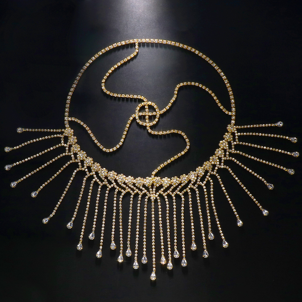 Transfronterizo nuevo rhinestone tocado personalidad europea y Americana completa diamante borla diadema decoración de la cara accesorios de Halloween headwear