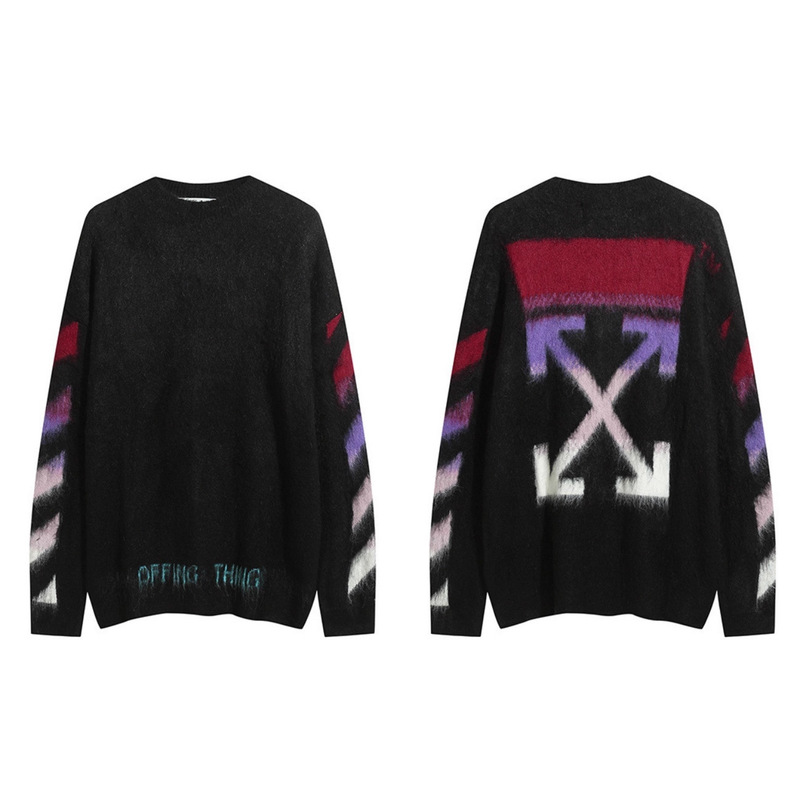 25Ss Trendy Brand Autumn and Winter New Cross-Border Ow Gradient Arrow Colorful Mohair Knitted Sweater Dropshipping Wholesale 25Ss Trendy Brand Autumn and Winter New Cross-Border Ow Gradient Arrow Colorful Mohair Knitted Sweater Dropshipping Wholesale