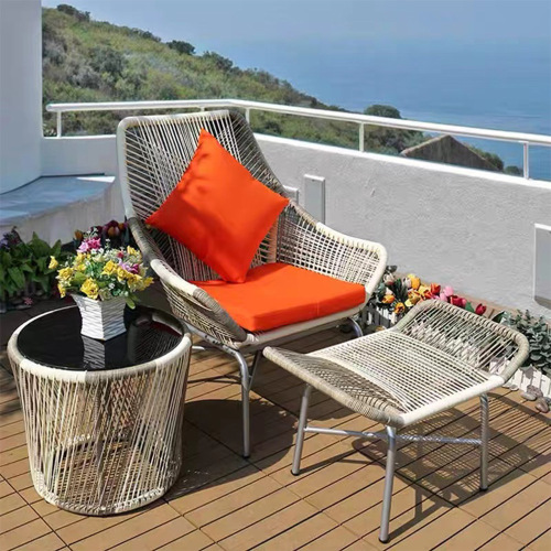 Outdoor rattan chair set of three, home-use rattan courtyard sofa, simple and casual outdoor coffee table set, balcony small table and chair
