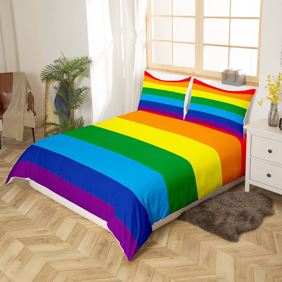Transfronterizo arco iris estriado edredón conjunto de tres piezas conjunto de impresión digital 3D conjunto de ropa de cama comercio exterior