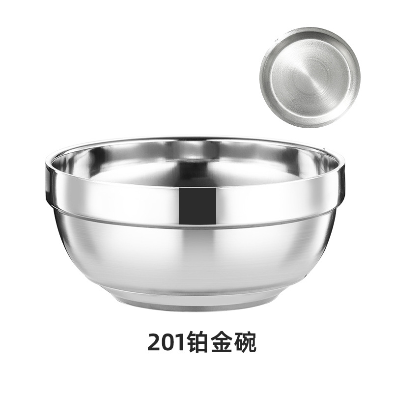 Cuenco de doble capa de acero inoxidable 304, cuenco de arroz grueso para cafetería escolar, cuenco para sopa con aislamiento térmico y anti-escaldaduras, cuenco de platino grabado de calidad alimentaria.