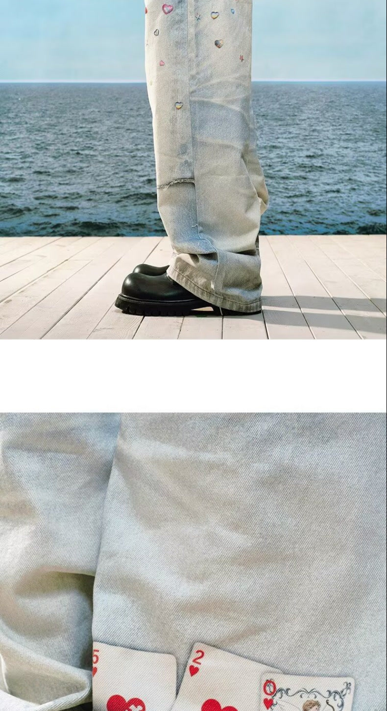Heavy Duty Embroidered Straight Leg Jeans High Waisted Loose Wide Leg Trousers For Men And Women Spring Autumn New Style_mkmklike.com