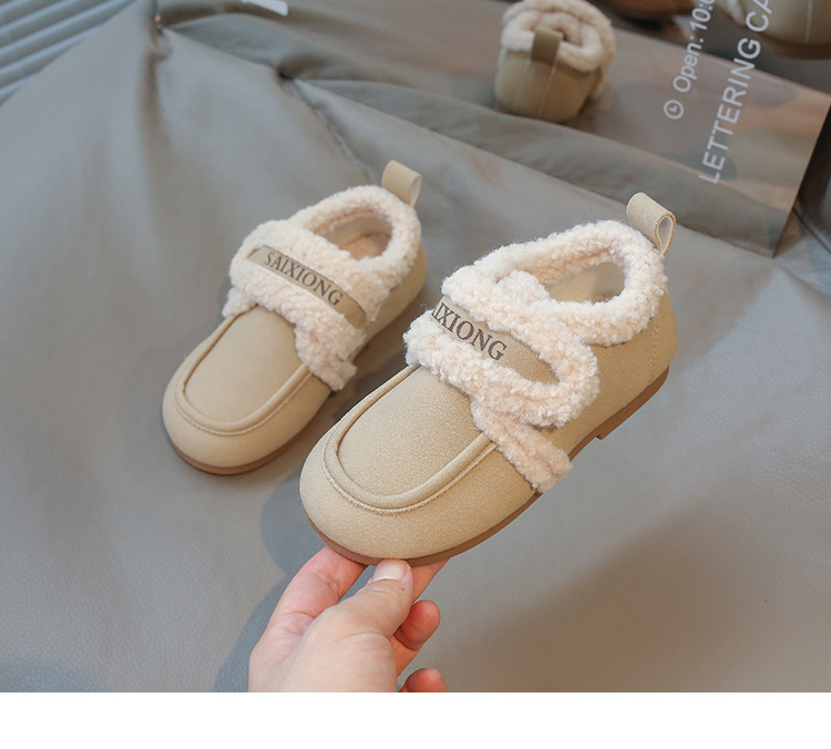 Scarpe per bambini in cotone 2024 in pelle scamosciata con suola morbida per ragazzi e ragazze, scarpe calde versatili per bambini in lana d'agnello_voghion.com