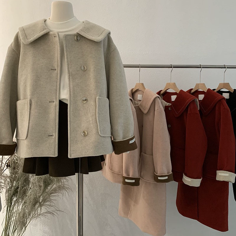 Quilted demi-season woolen coat, jacket, long-sleeve