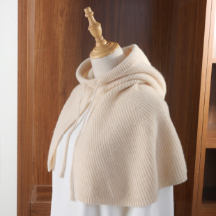 Korean Style Pure Wool Knitted Hooded Pullover Shawl Sweater Scarf Cap Collar Cashmere Knitted Poncho Fashionable Outside