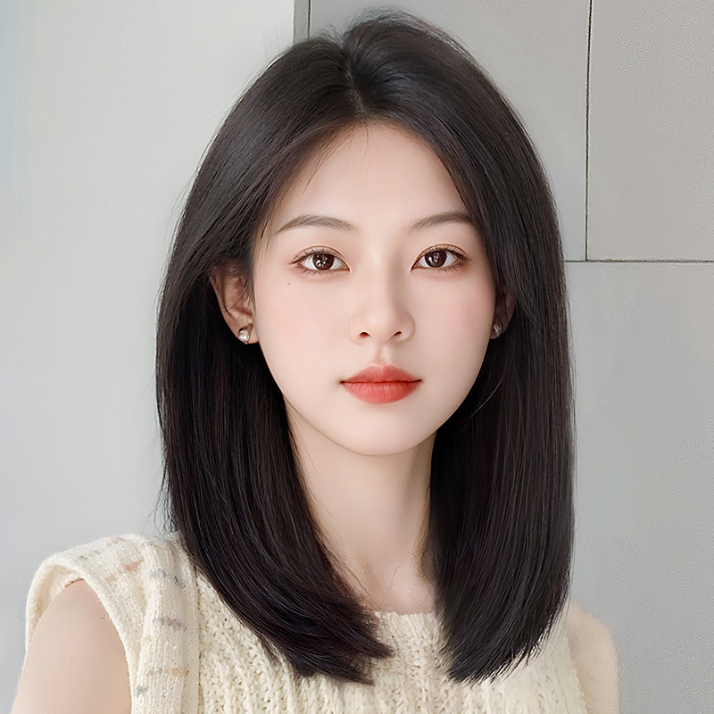 Full Head Wig for Women with Short Hair, Realistic Human Hair Strands, Age-Reducing Natural Middle Parting Collarbone Length Wig, Wholesale