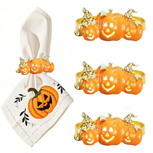 New Halloween Napkin Buckle Orange Pumpkin Napkin Ring Funny Little Ghost Napkin Ring Alloy Manufacturer Wholesale