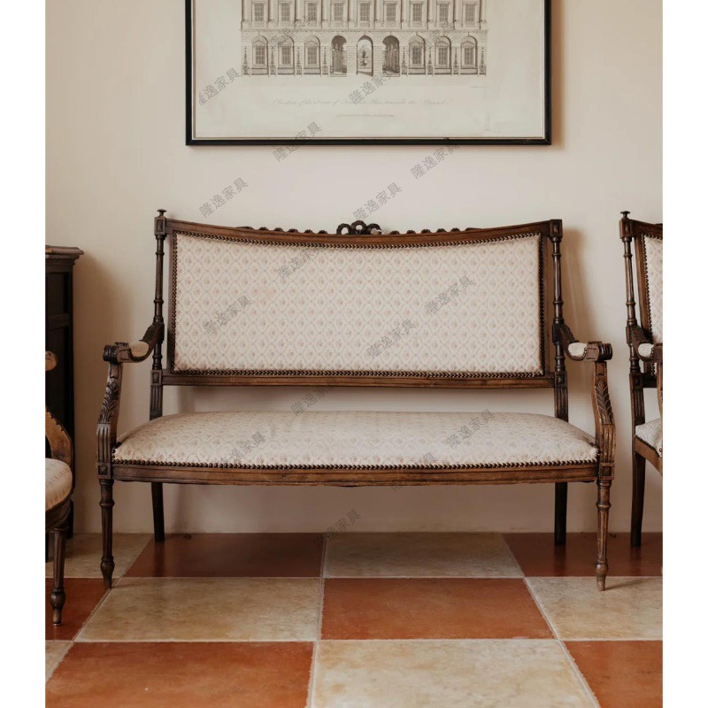 American Retro Distressed Solid Wood Sofa French Medieval Double Chair Pastoral Style Photo Studio Leisure Sofa Chair Home
