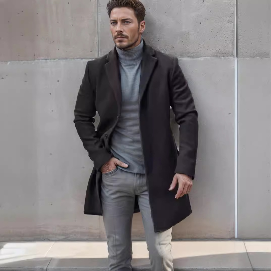 2024 autumn winter coat men's woolen medium long windbreaker coat, colored and multi size_voghion.com