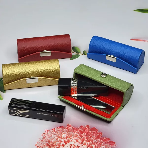 Lipstick storage box protective lipstick lychee pattern diamond pattern leather small handmade box bag round tube square tube