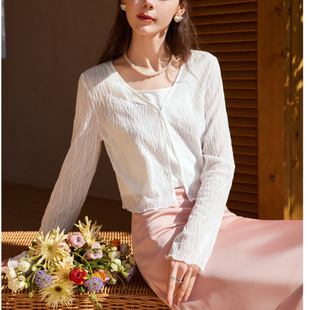 2025 Summer New French Style Romantic Lady All-match Mesh White Long Sleeve