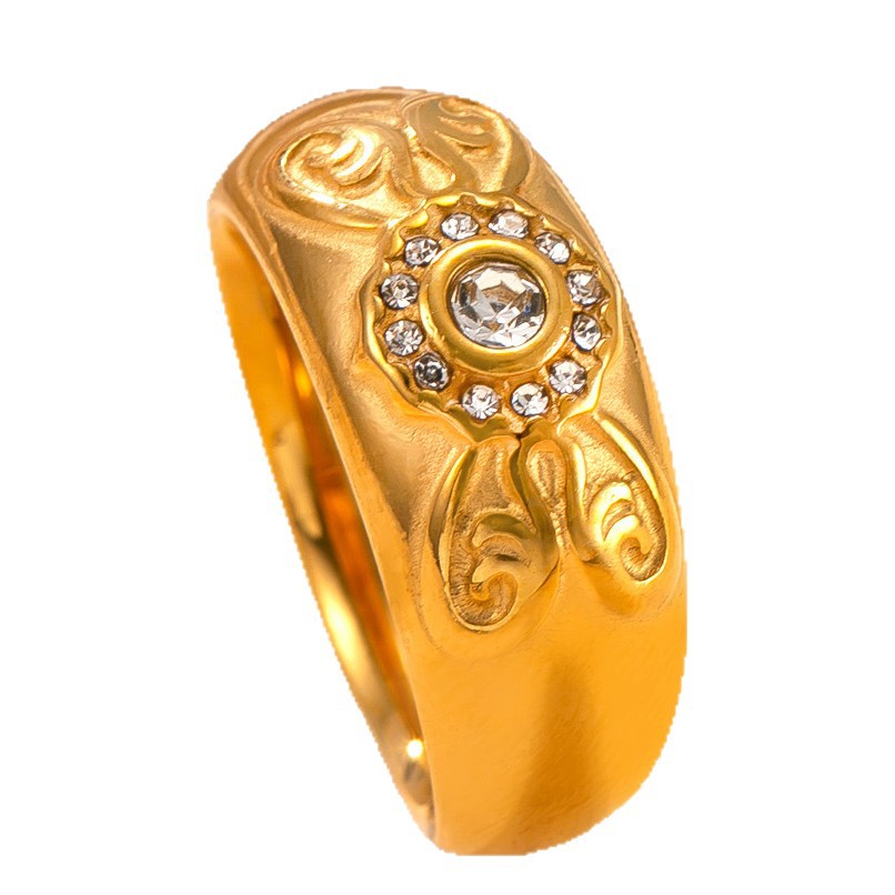 Nuevos productos transfronterizos, joyas de acero inoxidable, mariposa fundida, anillo de dedo de comida con incrustaciones de diamantes, anillo de pareja de acero de titanio dorado de 18k chapado de lujo ligero