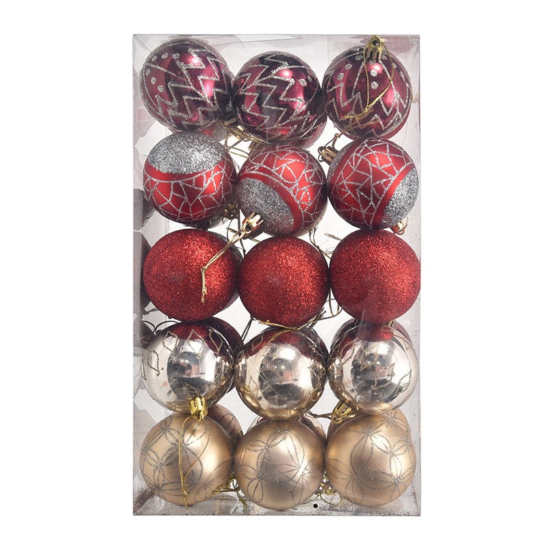 Navidad transfronteriza nueva 6cm30PCS bola de Navidad pintada de oro rojo atmósfera de Navidad decoración bola de plástico