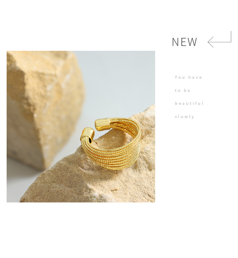 Stile geometrico con bocca aperta, alla moda e resistente ai colori, anello a semicerchio con linee multistrato, gioielli da donna europei e americani Ins_voghion.com
