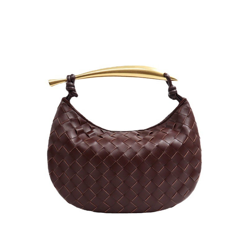 Bolso de mano tipo dumpling de cuero genuino con asa metálica para uso diario image 1