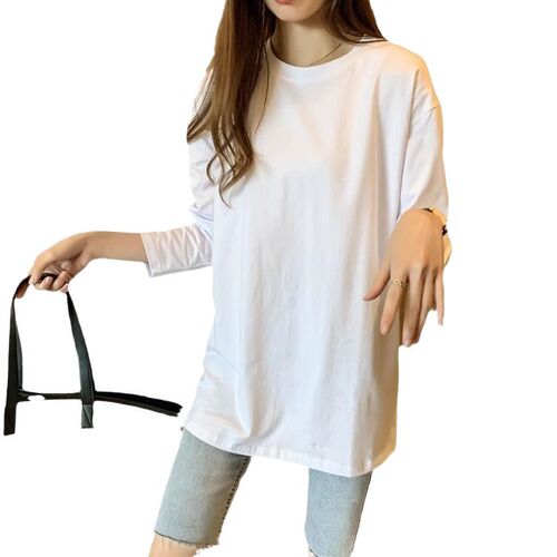 Korean Plus Size Pure Cotton Long Sleeve T-Shirt for Women Loose and Slim Fit Layering Top Overshirt Medium Length T-Shirt Casual
