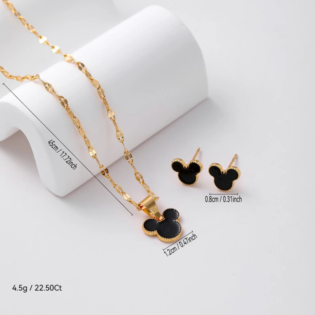 Ventas transfronterizas calientes de pendientes Mickey collar conjunto de joyería cobre chapado en oro goteo de aceite pendientes de Mickey ratón joyería al por mayor