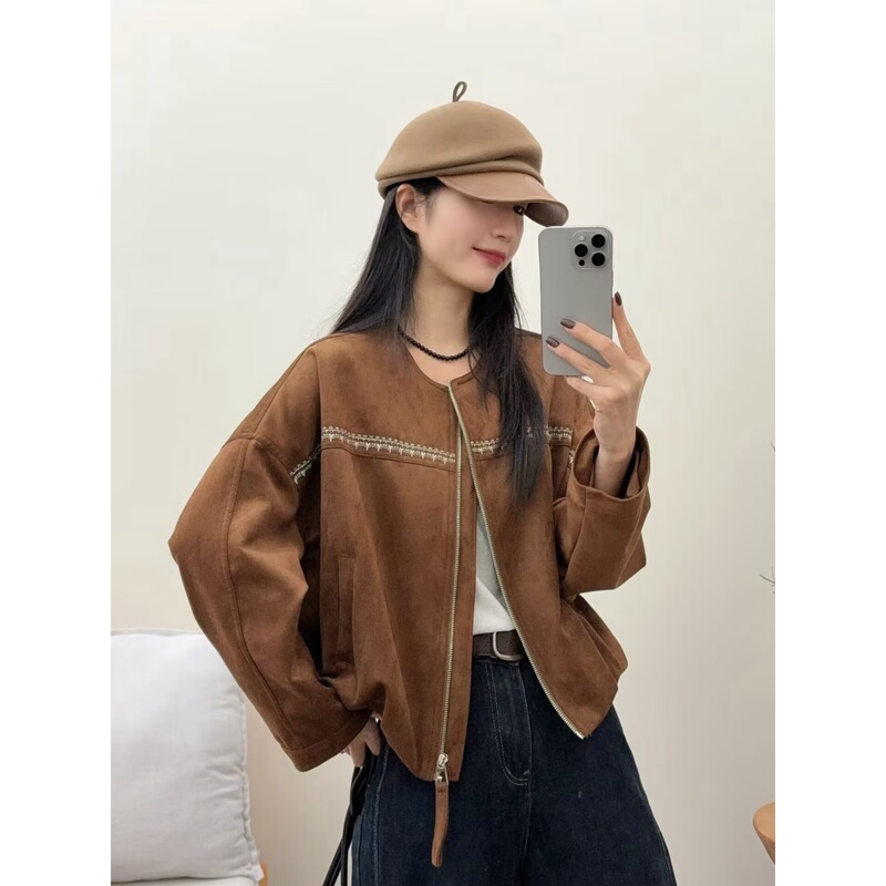 休闲复古麂皮绒短外套女春秋2025新款小个子夹克上衣流行爆款超火|undefined