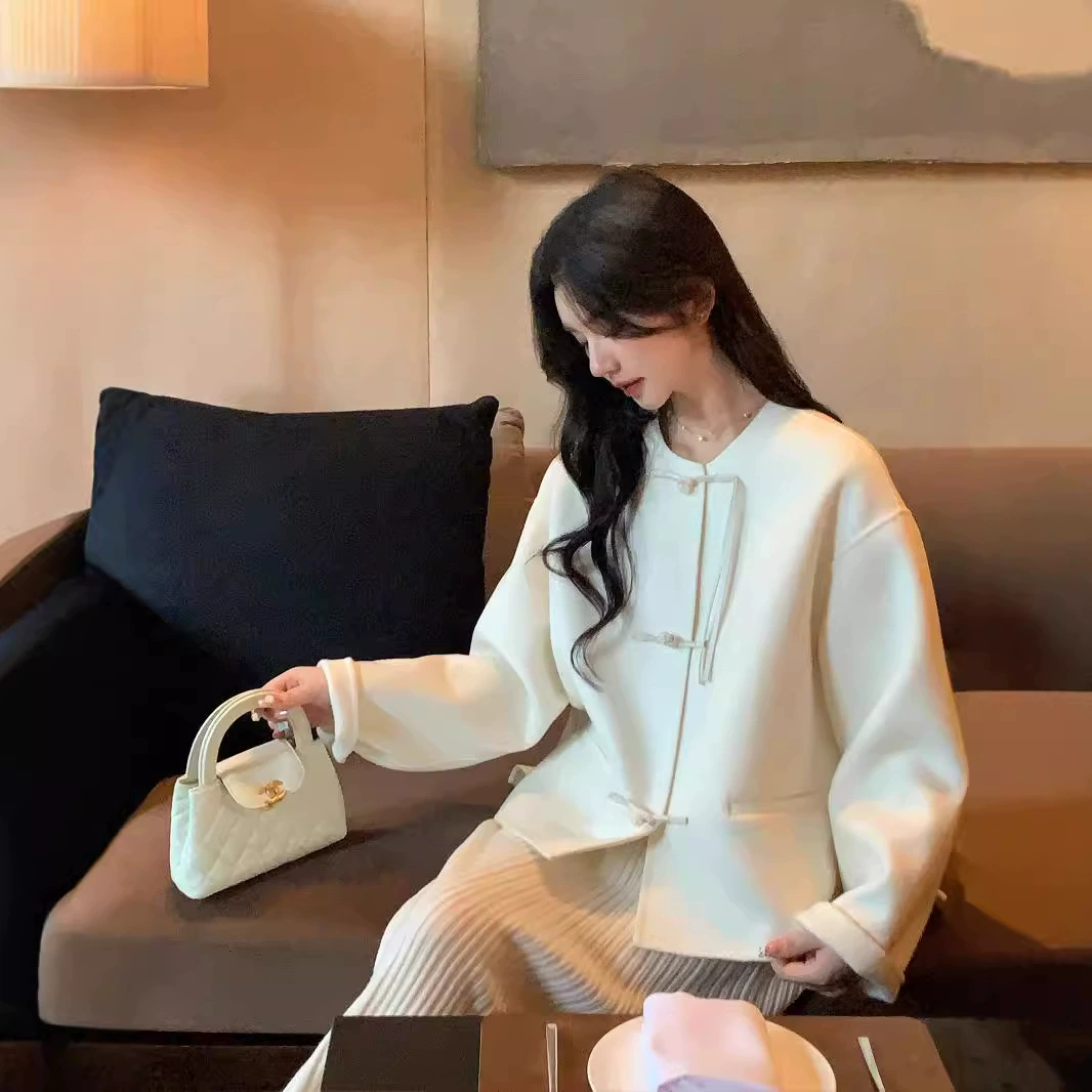 Новый китайский стиль красный двухсторонний шерстяной пальто женский осенний и зимний национальный стиль дизайн короткий шерстяной куртка