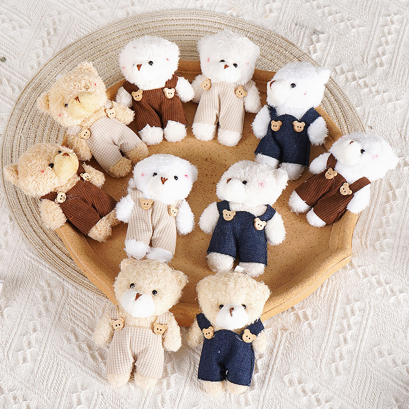 New Cute Overalls Blush Bear Plush Doll Pendant Toy Decoration Bag Accessory Keychain for Girls