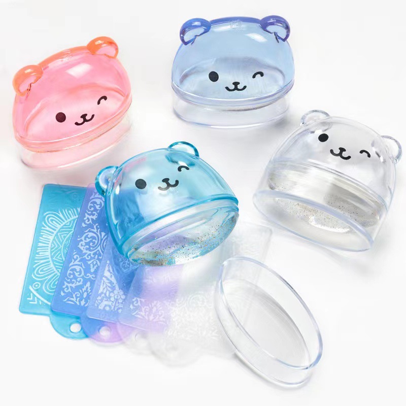 Nuevo sello de silicona de manicuras adorable oso conjunto de herramientas de impresión de transferencia multifuncional sello de fabricación de uñas francesas