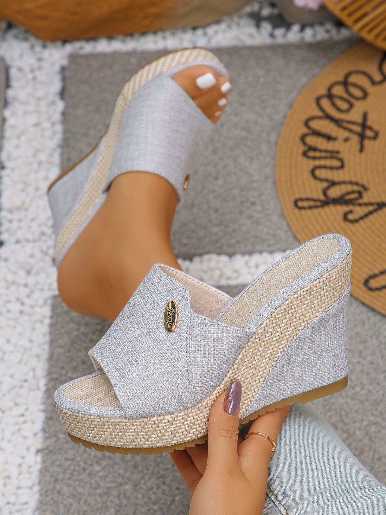 Women's Wedge Sandals Platform Colour Block Peep Toe Slippers_voghion.com