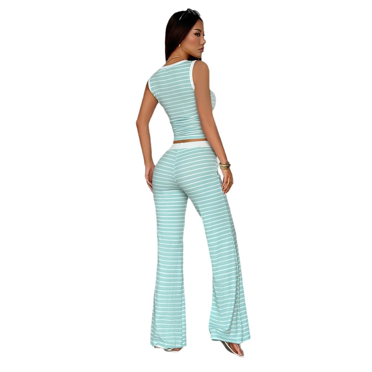 Cross-border European American Y2K Sports Striped Tank Top And Belted Pants Set For Women, 2026 Spring/Summer_ecoleips.com
