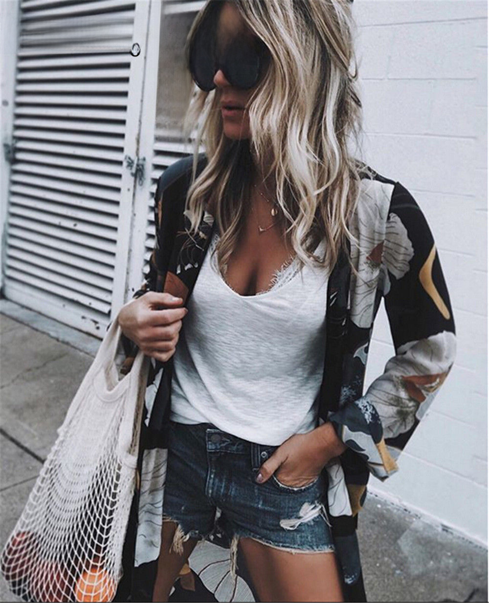 2022 AliExpress Amazon wish European and American printed chiffon cardigan Long Beach blouse sunscreen women's clothing