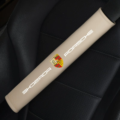 Seat belt shoulder pad: Protector, Extended Leather Comfortable - porsche-shaohua-apricot-pair-6x38cm