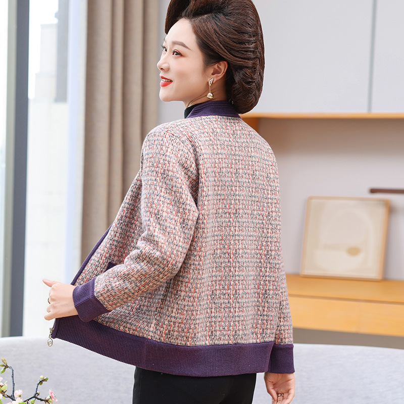 중년 및 노인 겨울 스웨터 코트 할머니 기모 카디건 옷 노부인 두꺼운 60 세 가을과 겨울 코트