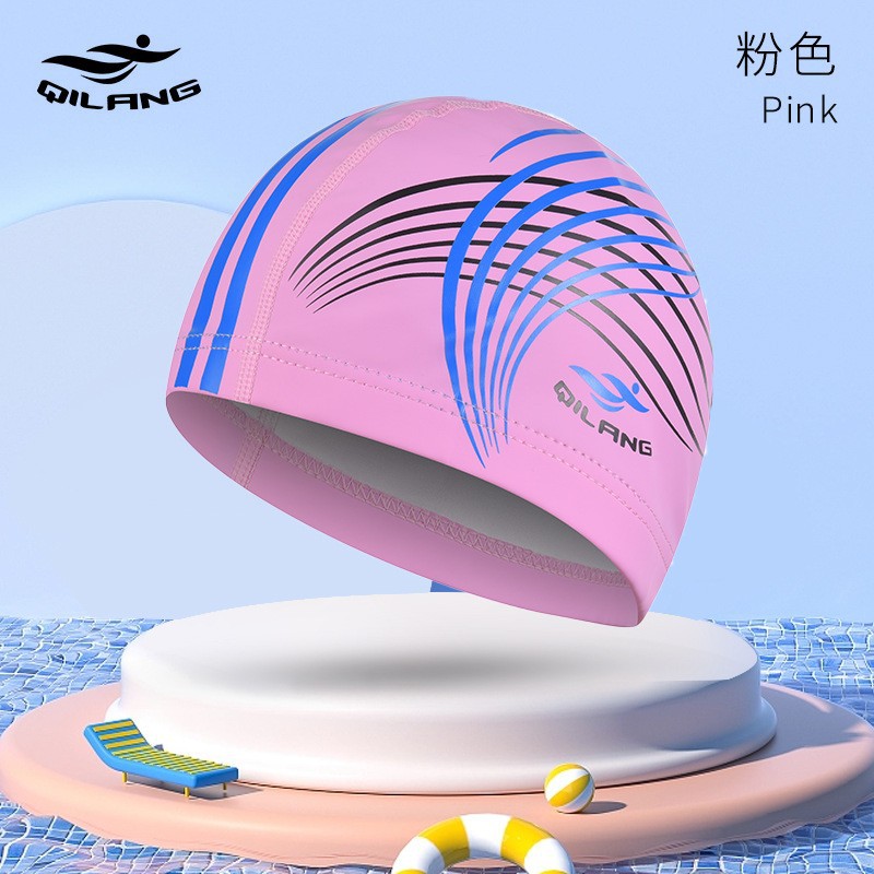 Adulto gorra de natación al por mayor moda impresa protección del oído Pelo Largo PU gorra de entrenamiento unisex gorra de natación