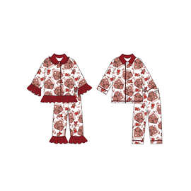 外贸专供男孩女孩睡衣儿童圣诞节房子圣诞树等印花欧美套装