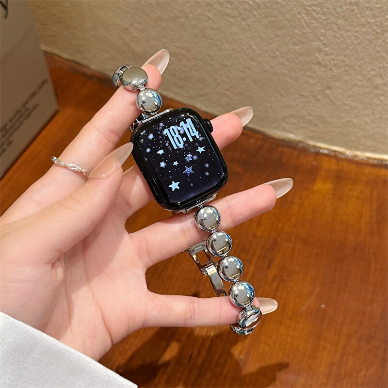 Light Luxury Pearl Watch Strap Chain Type Suitable for S10 Apple S11 Watch Iwatch8 High-End Feel Applewatch9Se