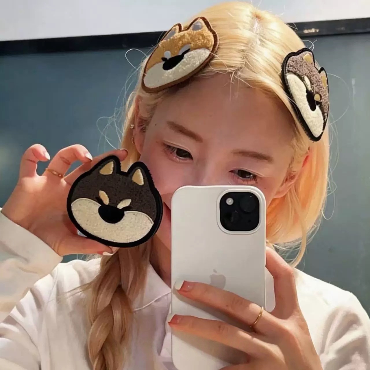 Cute and Super Adorable Little Shiba Inu Seamless Magic Tape Hair Accessory for Side Hair, Simple Seamless Hair Stick for Girls
