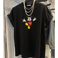 胖mm特大码300斤春夏新款卡通米奇宽松休闲显瘦纯棉短袖t恤女装潮