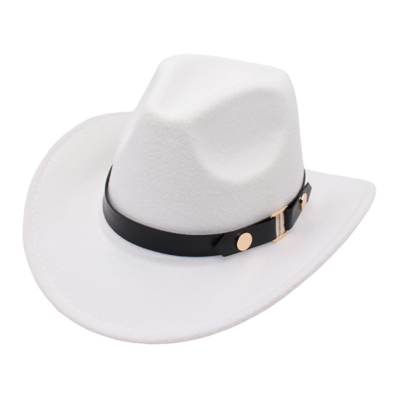 Xizang-Style Cowboy Hat with Belt Accessories, Jazz Hat, Rolled-Brim Riding Hat, Felt Hat, Adult Large Brim, Artistic Retro