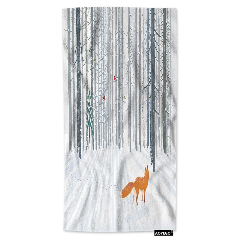 Cross Border Snowy Forest Fox Print Beach Towel Microfiber Adult Seaside Bath Towel Sport Towel Wholesale