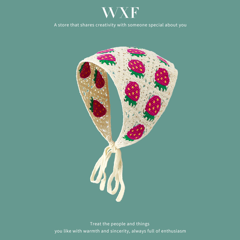 Francés vintage turbante mujer turbante triángulo de dopamina viaje dulce encantador gancho flores estilo de arte de punto de moda correa de pelo