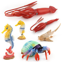彩色版仿真动物海洋生物动物模型玩具乌贼寄居蟹海马鲨鱼模型
